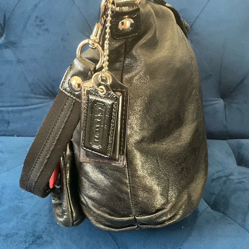 COACH 14561 POPPY BLACK LEATHER & PATENT LEATHER CROSSBODY HANDBAG